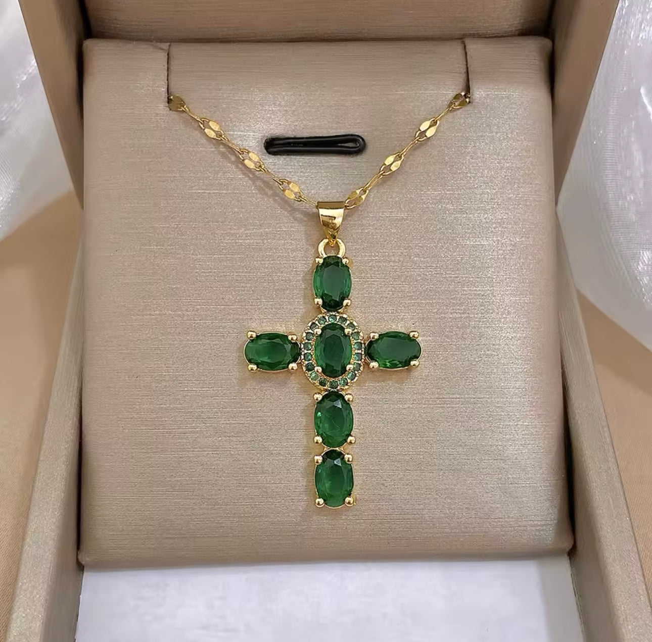 Emerald Cross Necklace