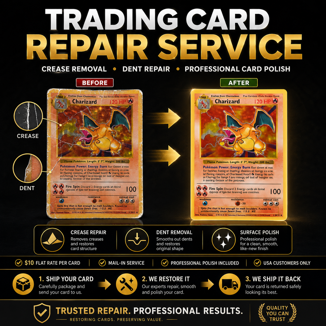 Pokémon Card Repair Service | Single Stage Crease, Dent & Polish